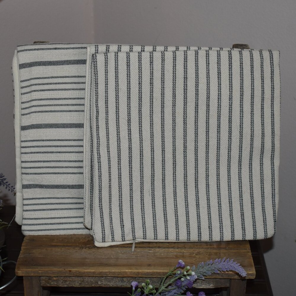 2 Country Farmhouse Ticked Striped Pillow Cover Set